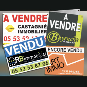 panneaux de chantier, à vendre, vendu, à louer pour agence immobilière et promoteur immobier
